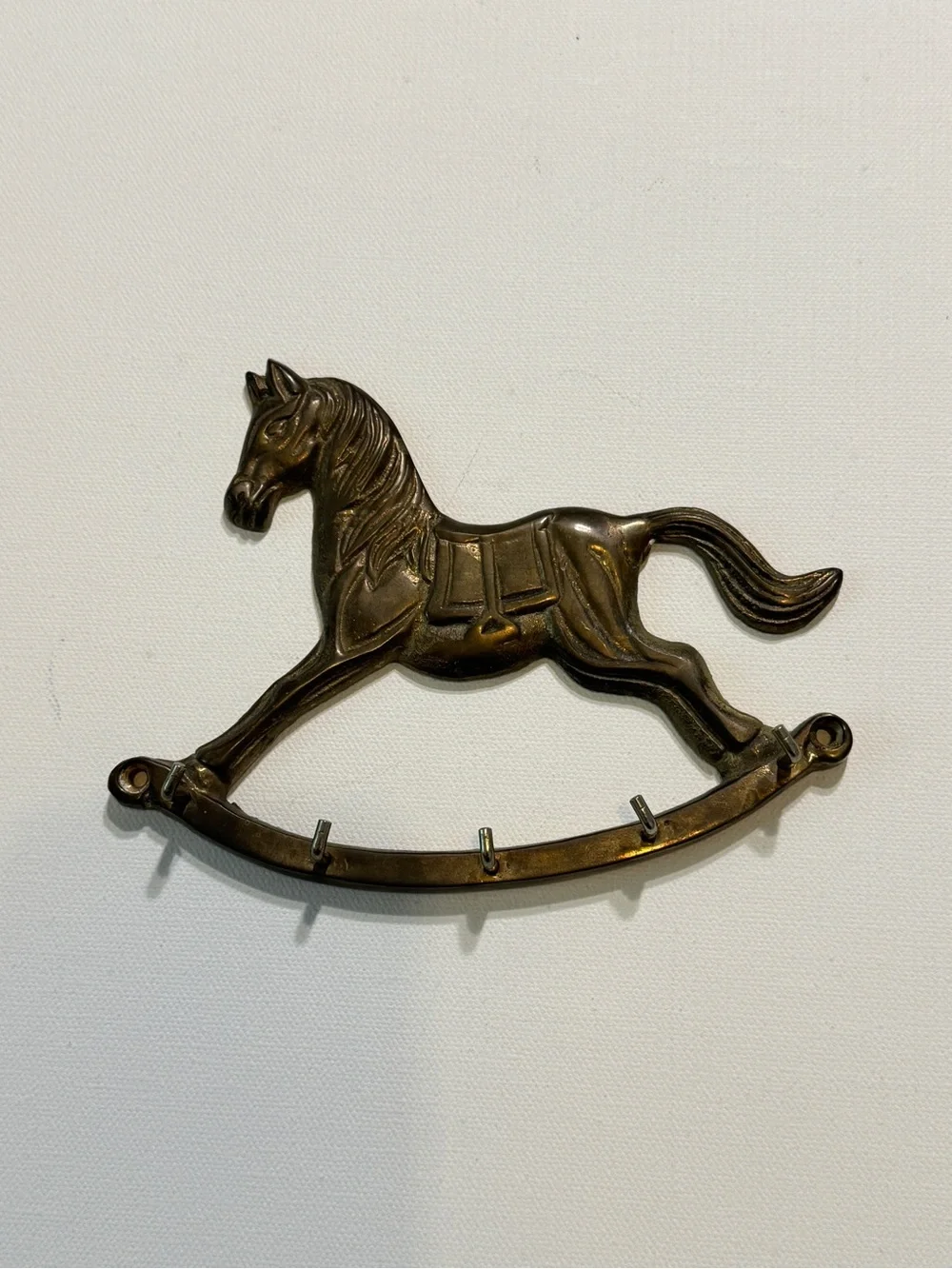 Vintage Rocking Horse Solid Brass Wall 5-Hook Valet Key Ring
